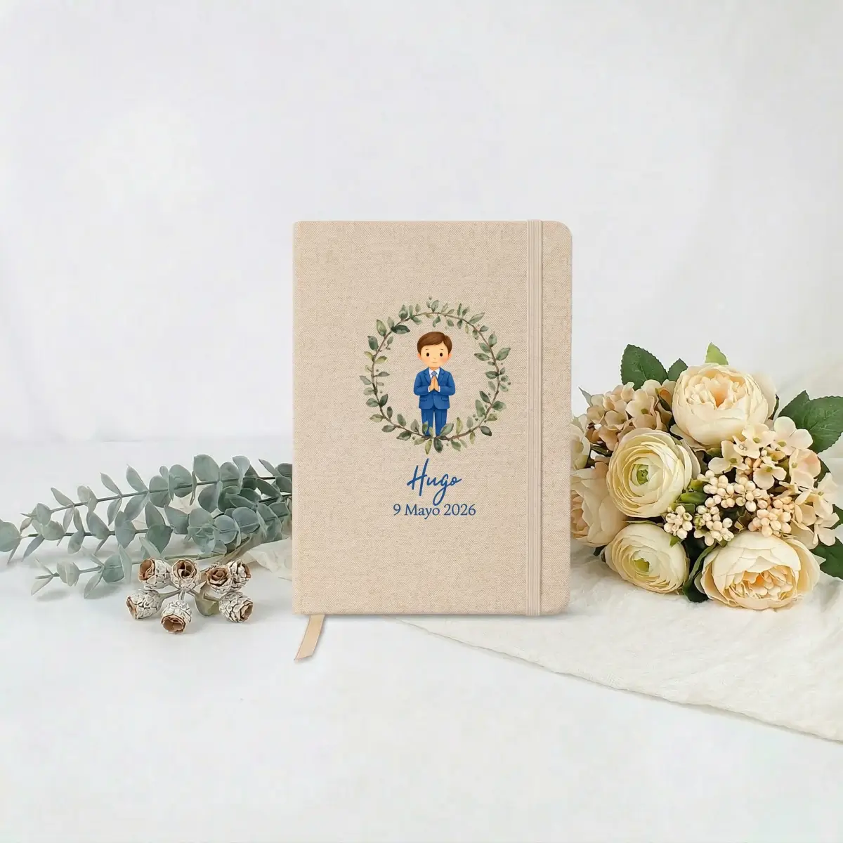 Libreta algodón reciclado personalizada para comunión de niño con ilustración y nombre